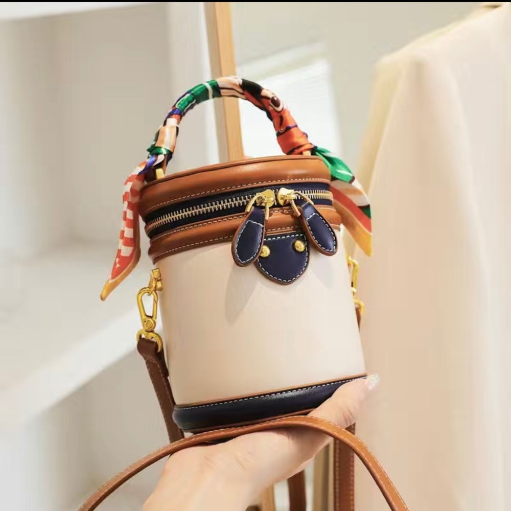 Colorblock Shoulder Cylinder Bucket bag